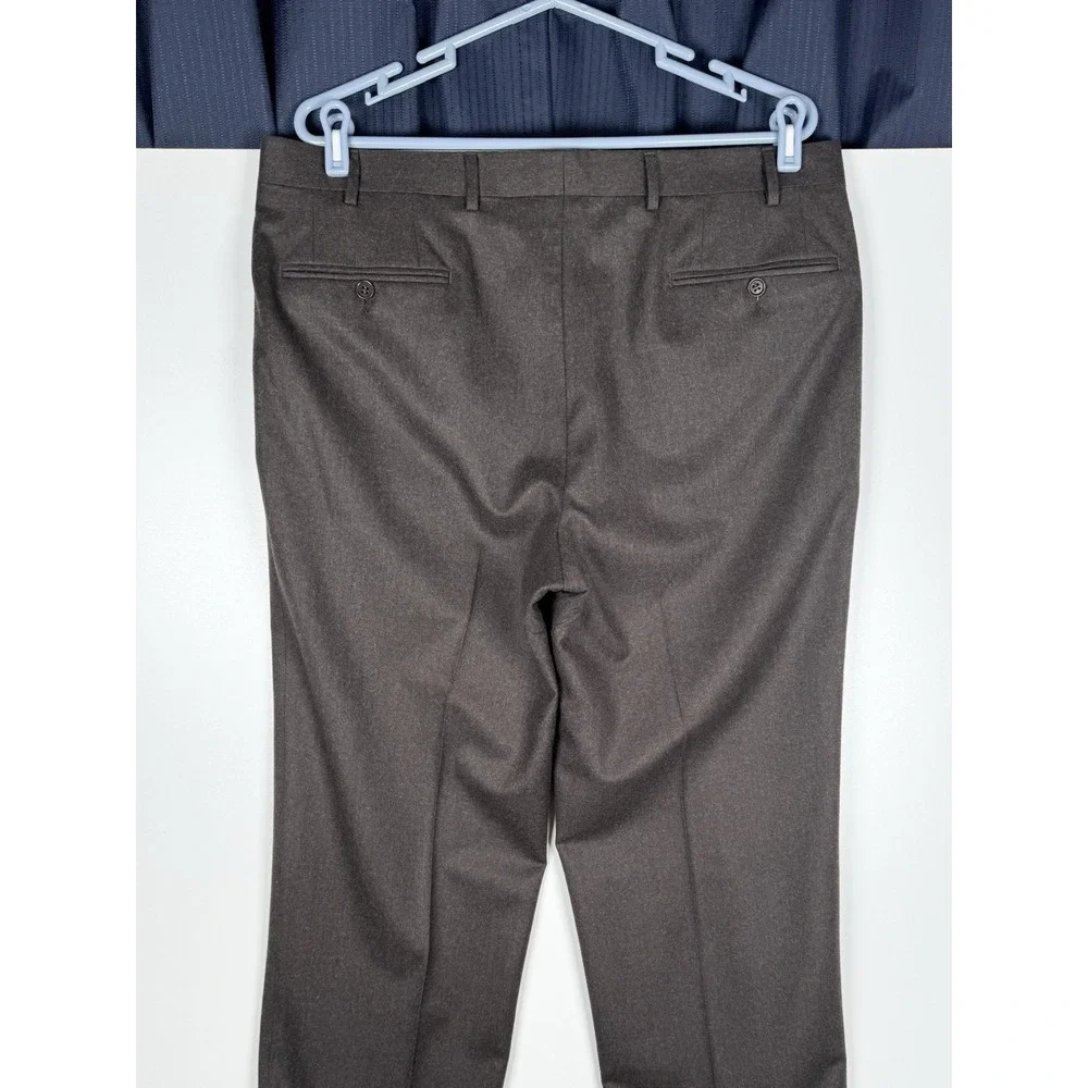 Canali Brown Wool Trousers Pleated Cuffed Dress Pants Relaxed - Men's 36x30